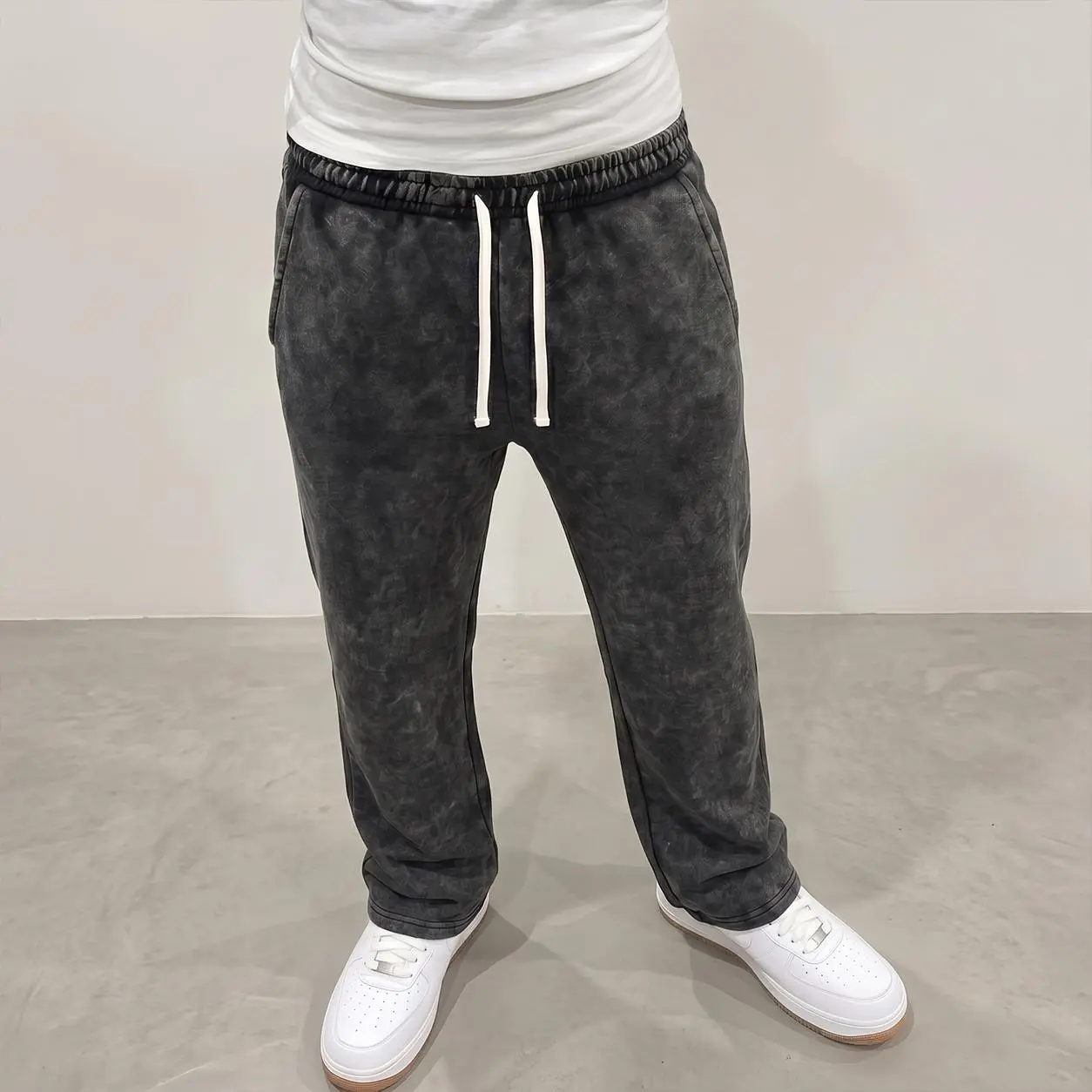 Men's Vintage Acid Wash Straight Leg Sweatpants, Washed Relaxed Fit Baggy Pants with Elastic Drawstring Waist & Side Pockets, Y2K Streetwear Casual Lounge Trousers for Everyday Wear, Travel, Walking, Fall & Spring Outfits