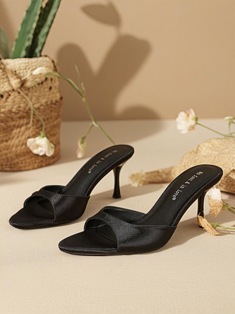 Women's Elegant Solid Color Pointed Toe High Heel Sandals, Fashionable Slip on Sandals for Daily Wear, Lightweight Breathable Comfortable Shoes for Women & Girls, Summer, Kitten Heel Sandals