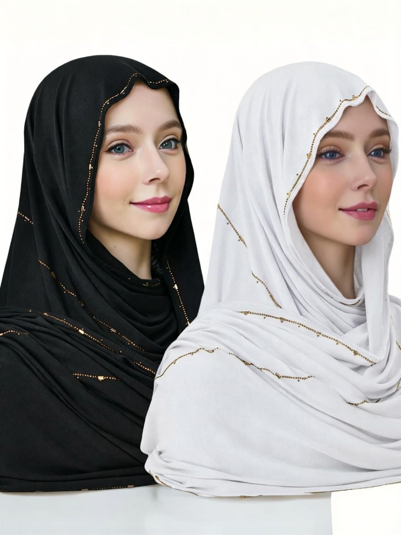 Elegant Beaded Muslim Women Headscarf Scarf, Soft Lightweight Summer Shawl for Prayer, Ramadan & Daily Wear, Stylish Hijab Accessory