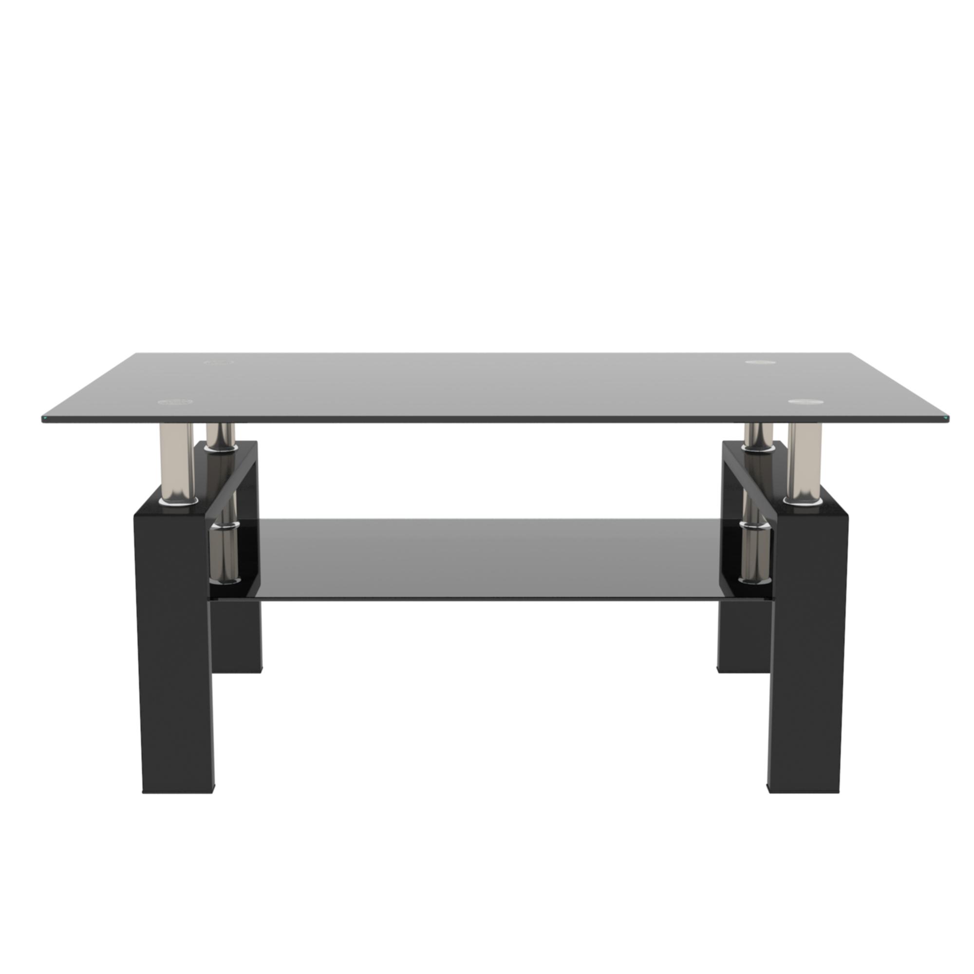 Modern Glass Coffee Table, Storage for Living Room with Metal Legs, Square, W39.37"*D23.62"*H17.7" Modern Glass Coffee Table, Storage for Living Room with Metal Legs, Square, W39.37"*D23.62"*H17.7"