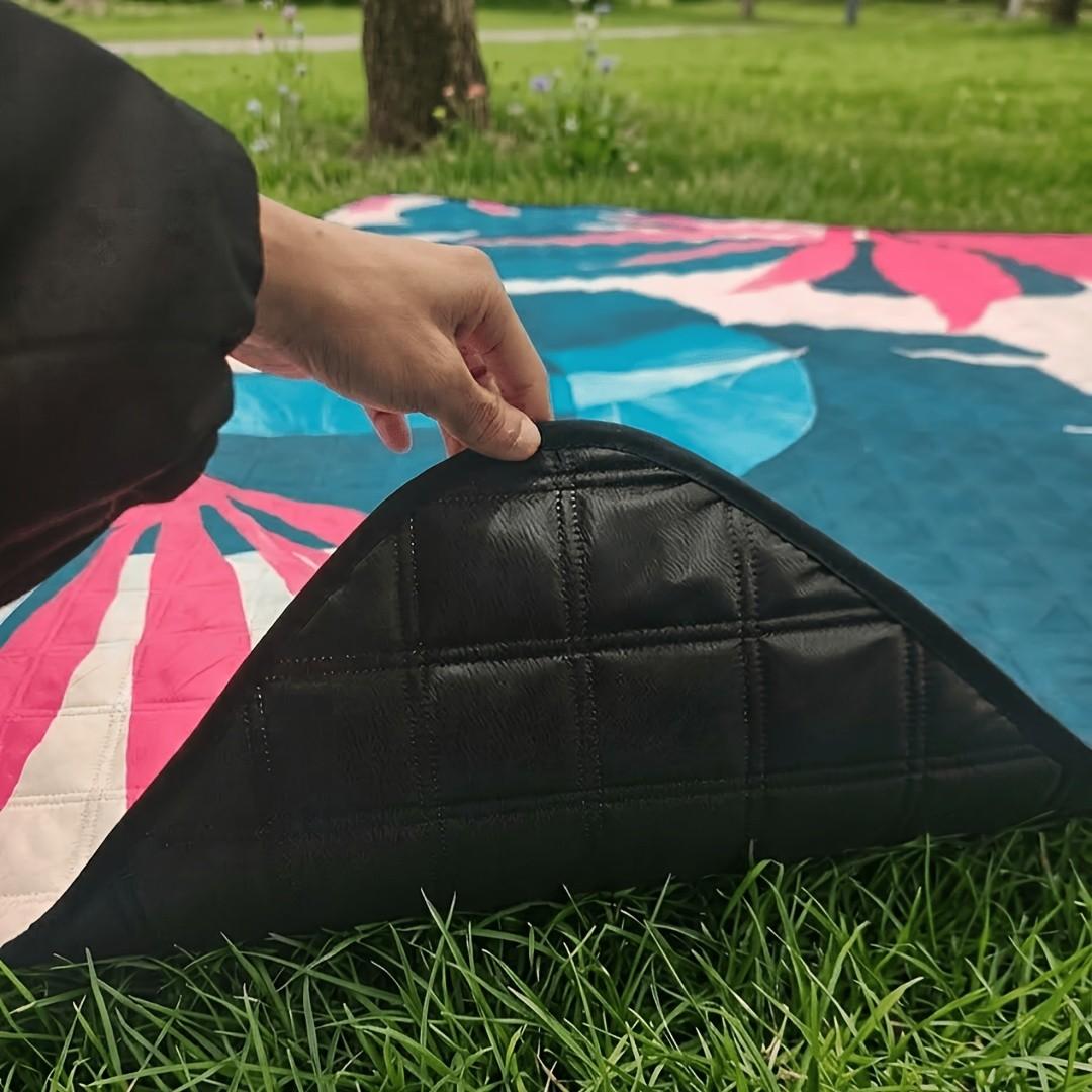 Extra Large 78x78 Inch Foldable Picnic Blanket, Soft Thick Layered Design, Floral Fruit Print, PU Coated Oxford Fabric, Hand Wash Only