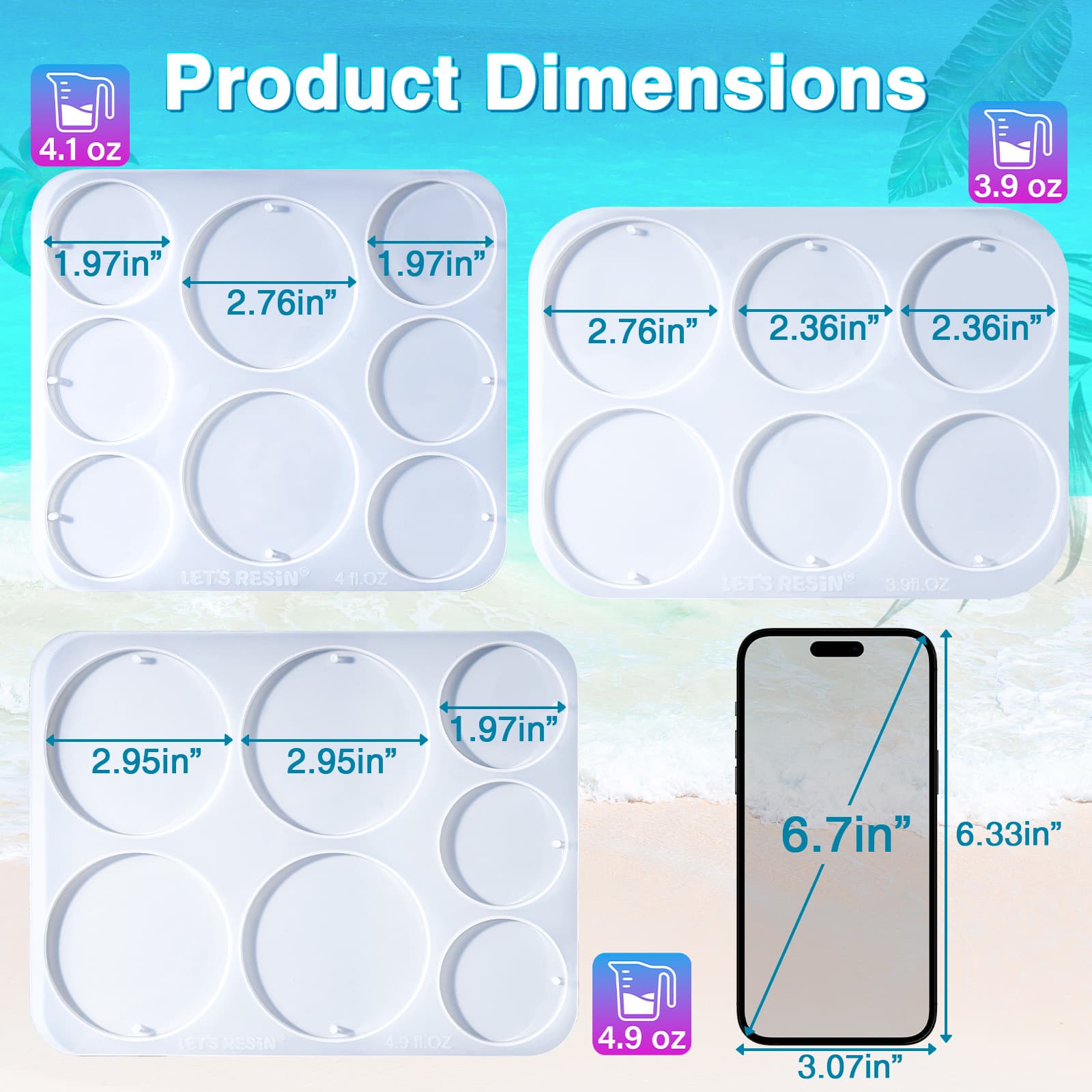 21-Cavities Keychain Resin Molds with Hole, 4 Sizes 2.95'' 2.76'' 2.36'' 1.97'' Flat Circle Round Silicone Molds for Resin, Epoxy Resin Molds for DIY Christmas Ornaments,Wedding Favor- LET'S RESIN