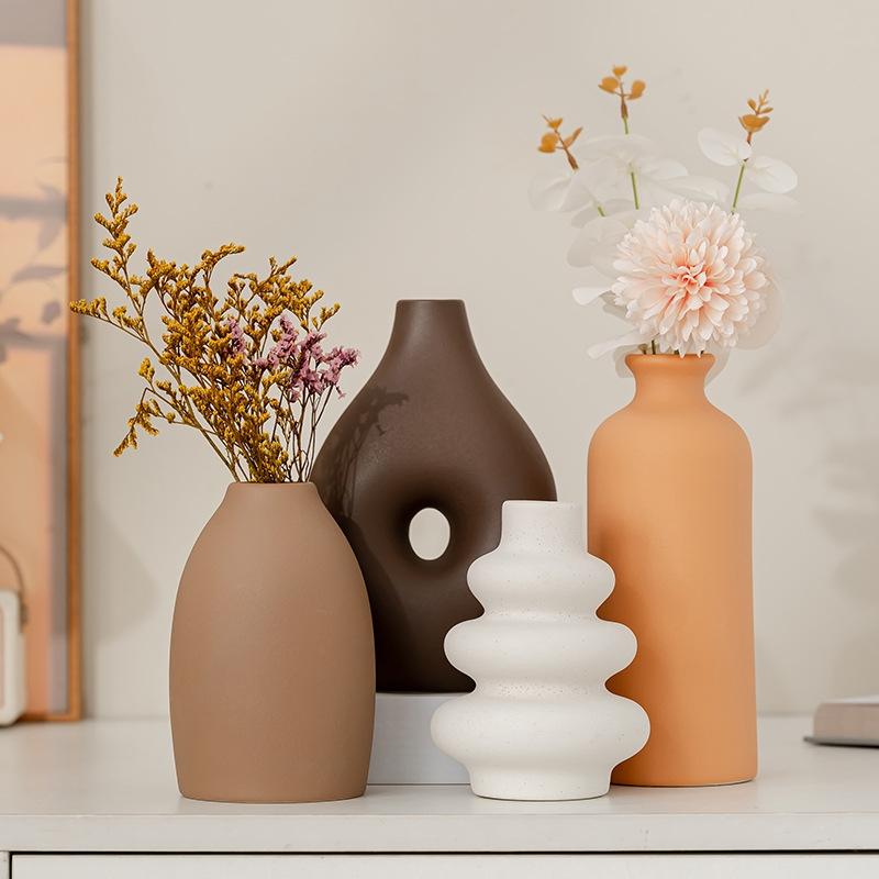 4 Piece Minimalist Ceramic Vase Set With 4 Colors Perfect for Rustic Modern Farmhouse Decor Living Room Shelf Table And Entryway Ideal Gift for All Occasions Home Decorative Vase
