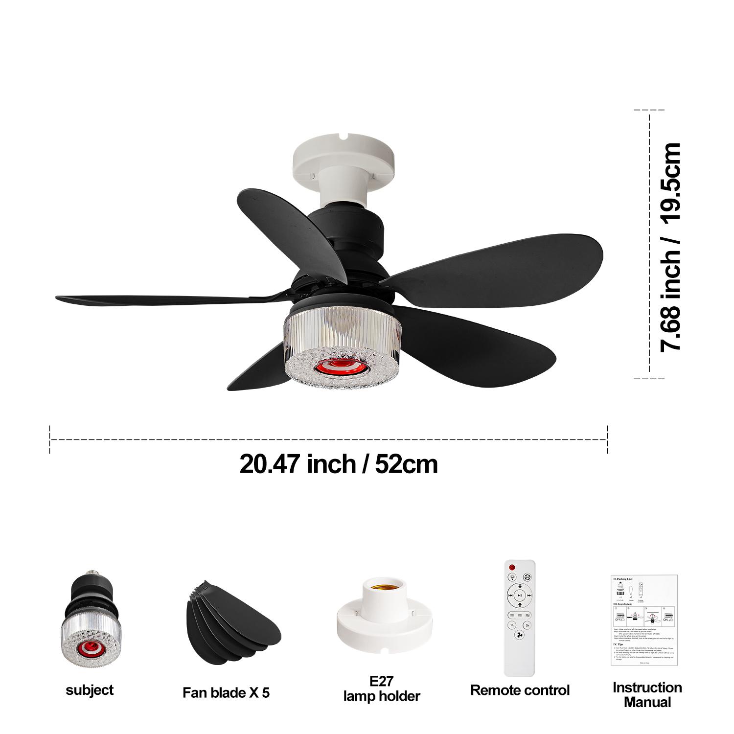 Remote Controlled RGB Ceiling Fan Light Lamp, Bluetooth-compatible Speaker, Crystal RGB Shade, Adjustable RGB Lighting, Sound Activated, Timer, 3 Adjustable Brightness Levels, Ceiling Lights