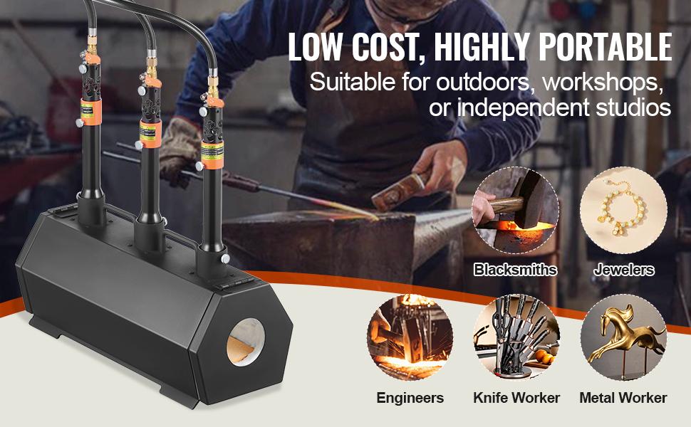 VEVOR Portable Propane Forge, 3 Burner Farrier Forge, 2600 Tool and Knife Making Blacksmithing Gas Forge, Large Capacity Hexagon Cold-Rolled Steel Gas Forging Tools and Equipment for Metal Forging
