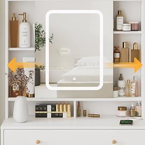 Vabches White Vanity Desk with Mirror and Lights, Vanity Table Makeup Vanity with Lights 3 Drawers and Cabinets