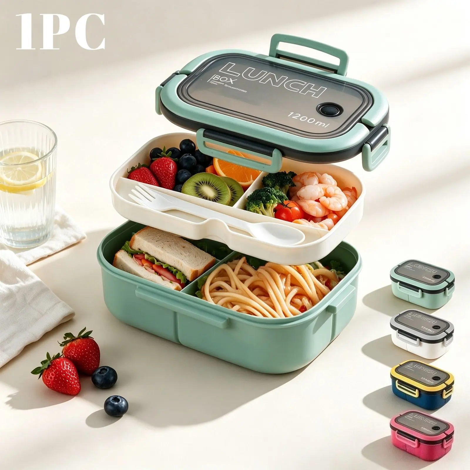 2-Layer Lunch Box, Leak Proof, Portable Partitioned, Microwave Safe, Student Lunch Box, 4 Colors, Office, School, Picnic, Camping
