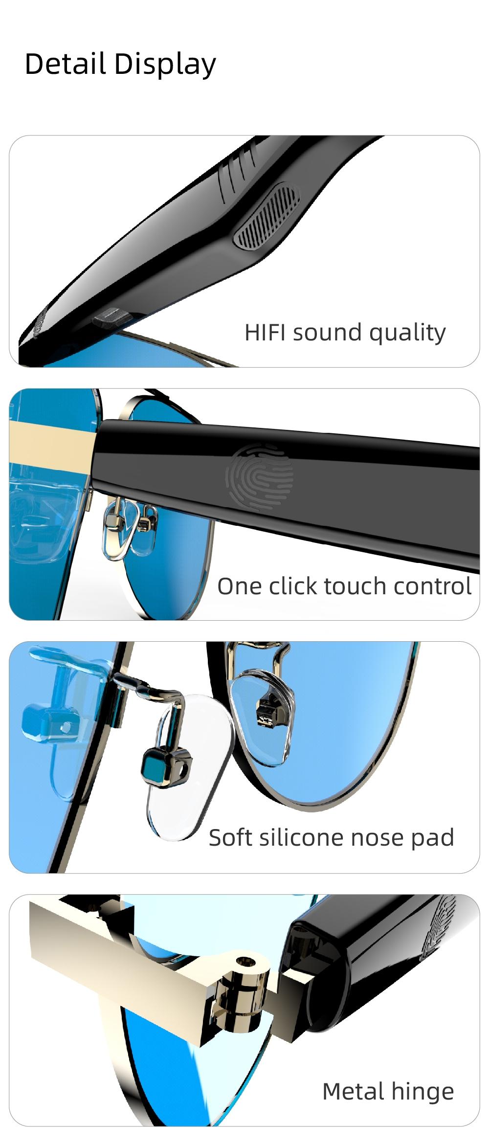 Touch Control Bluetooth-compatible Sunglasses, Multifunctional Wearable Glasses for Men & Women, Stylish Gift for Tech Enthusiasts, Smart Audio Glasses