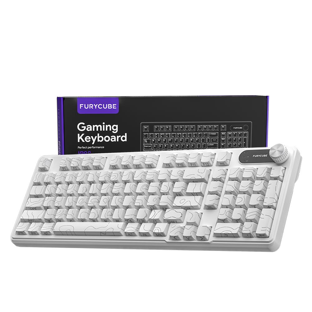 FURYCUBE IP98 Foudation Keyboard, 98 keys with Knob Transparent Keycaps Tri-Mode BT/2.4GHz/USB-C Cute Classic Keyboard with Number Pad, Media Knob Custom Mechanical Feel Keyboard, RGB Backlit Work/Office/Gaming Silent Keyboard, Budget Gift