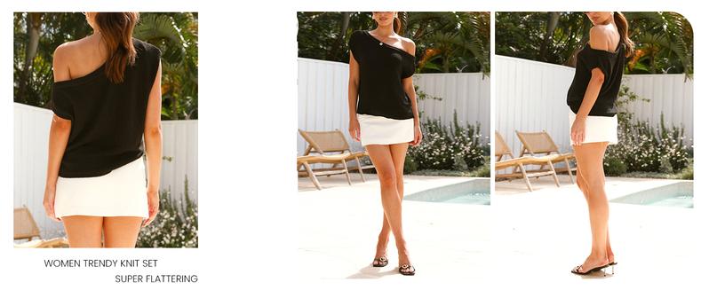 UANEO Womens Off Shoulder Sweater Y2K Short Sleeve Ribbed Knit Pullover Date Night Top Blouse