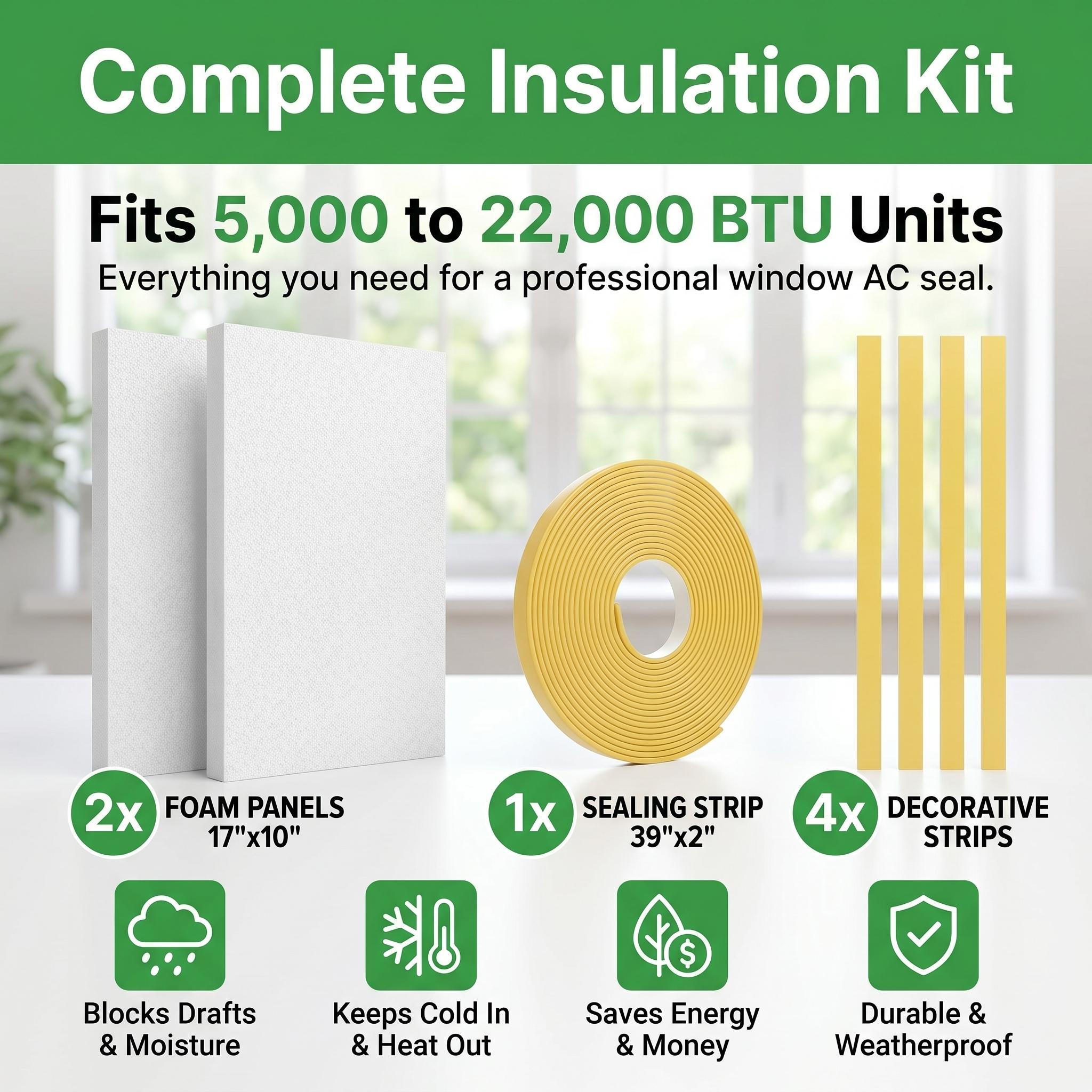 Window Air Conditioner, 2 Pieces of Surface Insulation EVA Board, 17 inches * 10 inches, Simple installation design, Summer/Winter Heat and Draft Insulating,Two-Piece Panels Window Seal