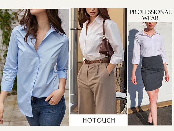 Women's Basic Button Down Shirts 3/4 Sleeve Stretch Button Up Dress Shirt Slim Fit Waitress Work Shirts Summertok citygirl Top Blouse Women's Basic Button Down Shirts 3/4 Sleeve Stretch Button Up Dress Shirt Slim Fit Waitress Work Shirts Summertok citygirl Top Blouse