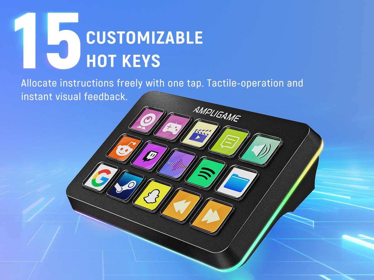 FIFINE D6 Gaming Stream Controller, Control Pad, AmpliGame Control Deck, with 15 Macro Keys, Streaming Keyboard with Trigger Actions in OBS/Twitch/YouTube, Shortcut Buttons Keypad Works with Mac and PC - AmpliGame D6