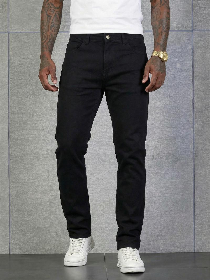 Men's High-End Slim Fit Elastic Jeans, Casual Style with Worn Details, Comfortable All Season Wear, Daily Fashion