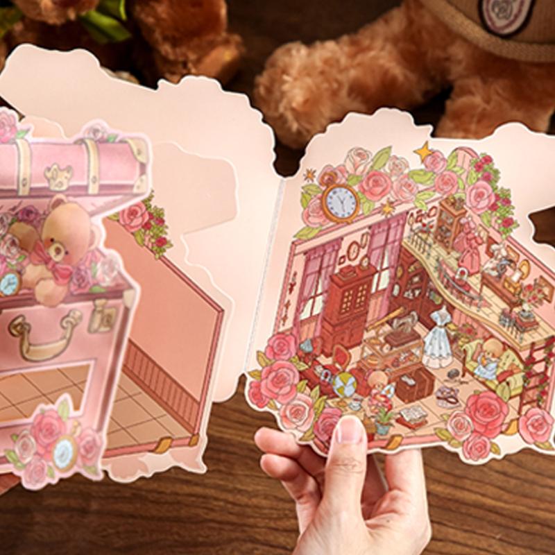 Romantic Bear Romantic House Series Scene Sticker Set, 4 Pieces, Floral Pattern Sticker, Decorative Wall Decals, Perfect for Home Decoration