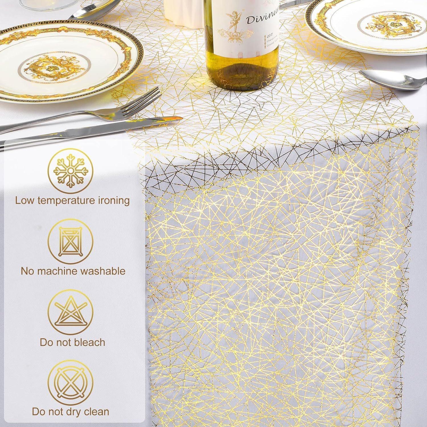 Mesh Table Runner, Elegant Event Decor Material, Perfect for Festivals, Parties, Weddings, Luxurious Golden Tablecloth