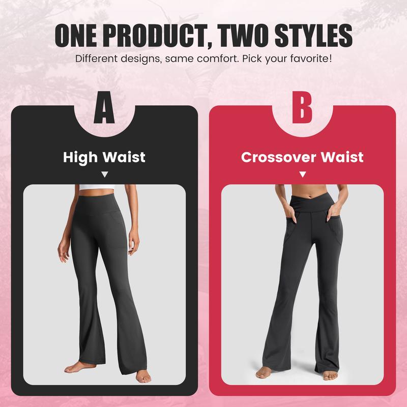 Viconow Flare Leggings for Women with Pockets - High Waist Bike Pants for Gym Workout Yoga Solid Color Casual Wear