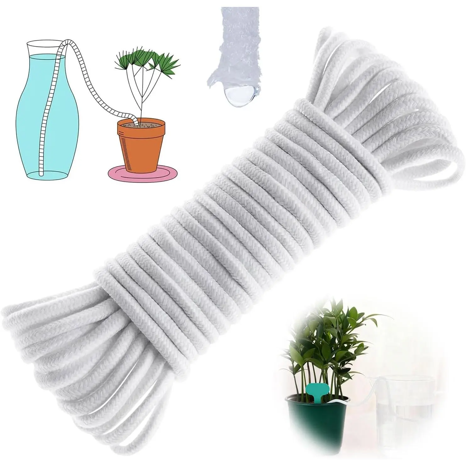Self Watering Rope - 30  1/4 Inch Wicking Cord,  Sitter,Automatic Water System Device Potted Violet Auto Seedling Waterer Rope (30 )