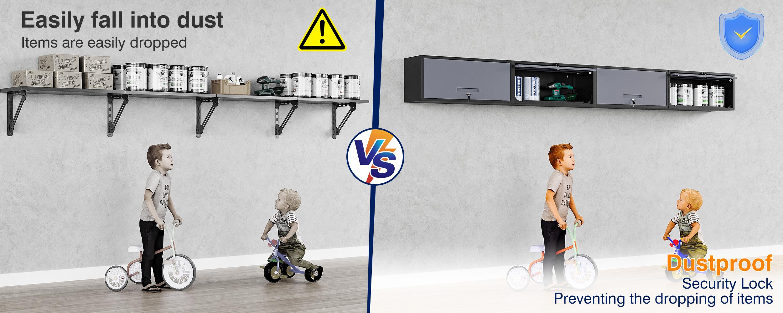 Letaya Metal Garage Wall Cabinet with Doors, Wall Mounted Metal Storage Cabinet, Floating Garage Tool Cabinet for Garage, Basement, Kitchen, Warehouse ( 13.7" H)