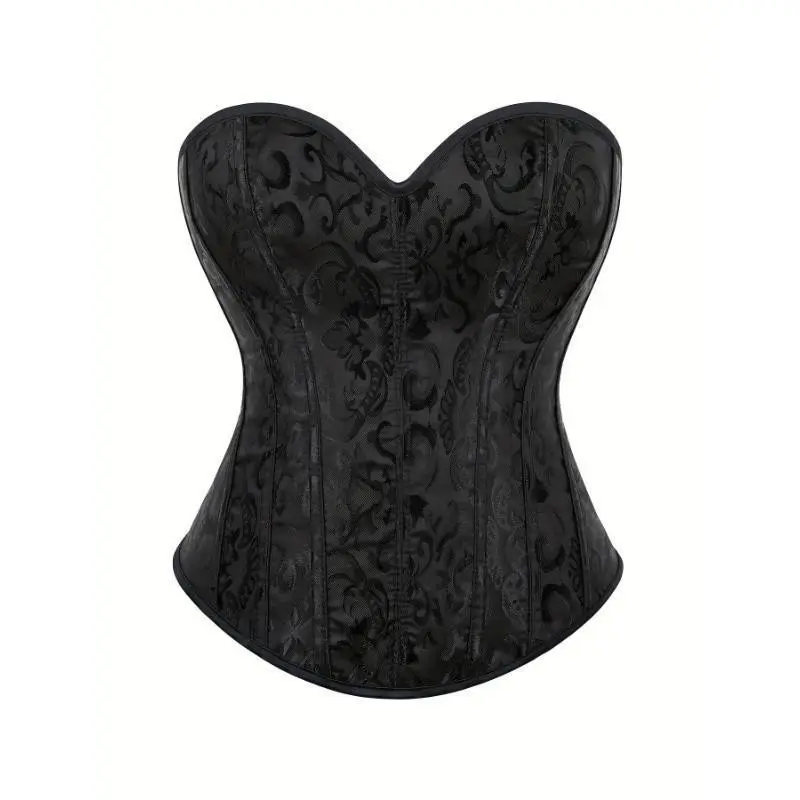 Women's Classic Jacquard Strapless Corset with Side Zipper - Black Lace-Up Body Shaper for Adults, Perfect for Parties and Formal Events