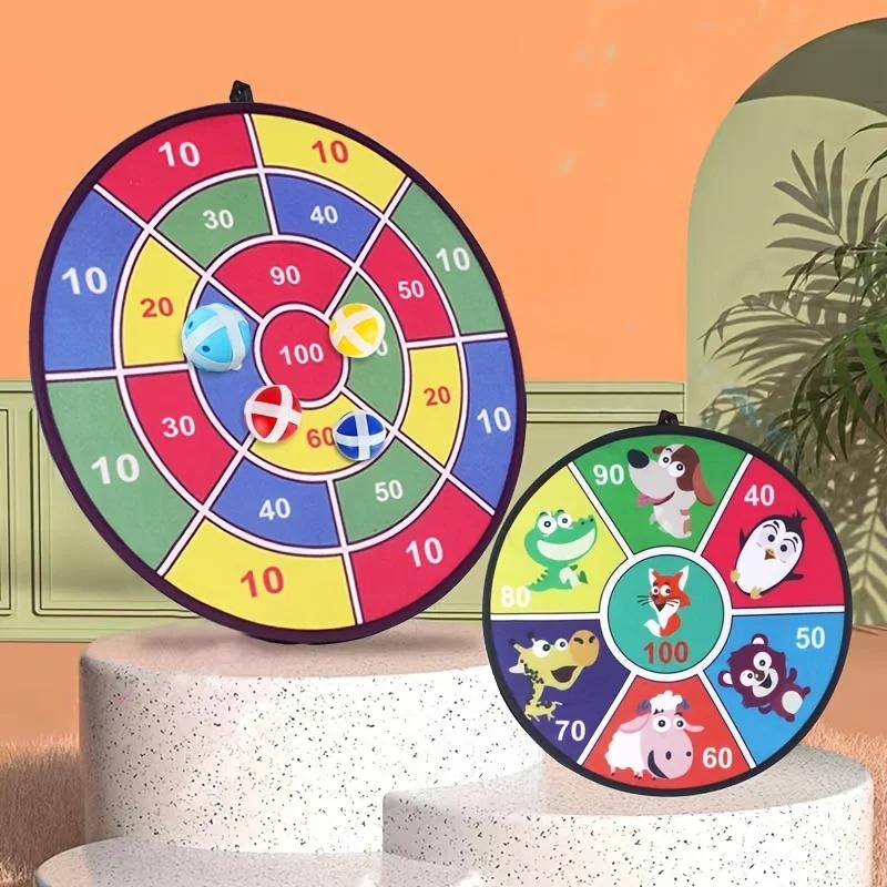 Large Hardboard Kids Sticky Ball Dartboard Set, Indoor Outdoor Family Interactive Throwing Game Toy
