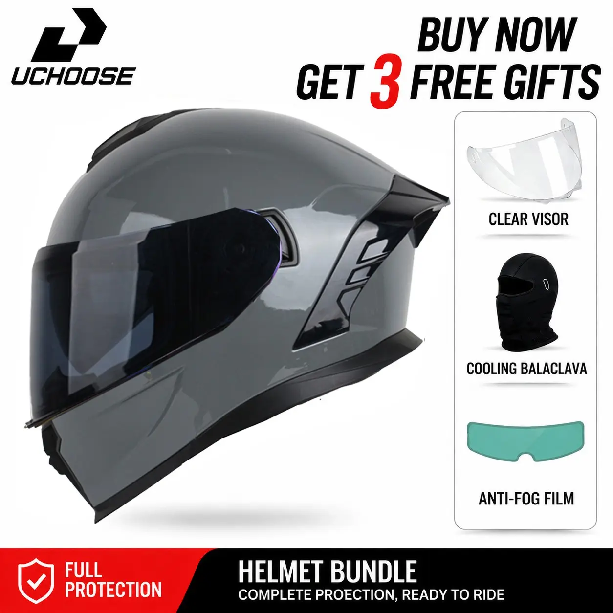 Uchoose Motorcycle Riding Helmet Full Face Protective Hat, Special Price, All Seasons, Unisex, Suitable for Men and Women