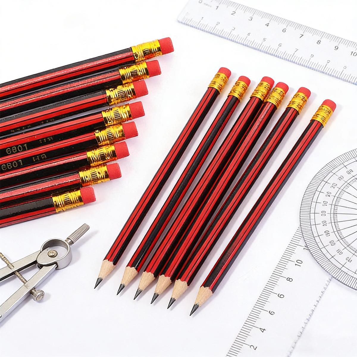 31/62 pcs HB high quality wooden pencil, HB model, sketch pen with eraser on top, not easy to break, comfortable to hold, art design black pencil, writing, student pen, sketching, painting, drawing, note-taking, gift (built-in rainbow eraser)