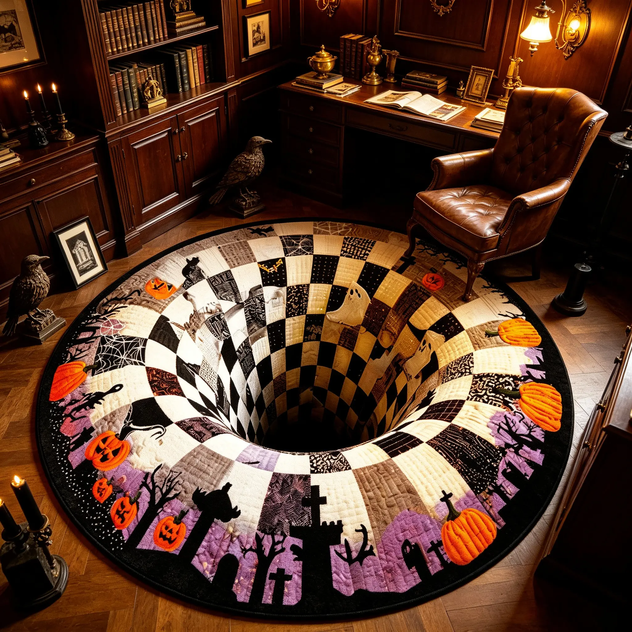Halloween Festival Decor Rug, Creative Round Halloween Swirl Pattern, Large Area Living Room Bedroom Carpet, Washable Plush Rug, Home Decoration