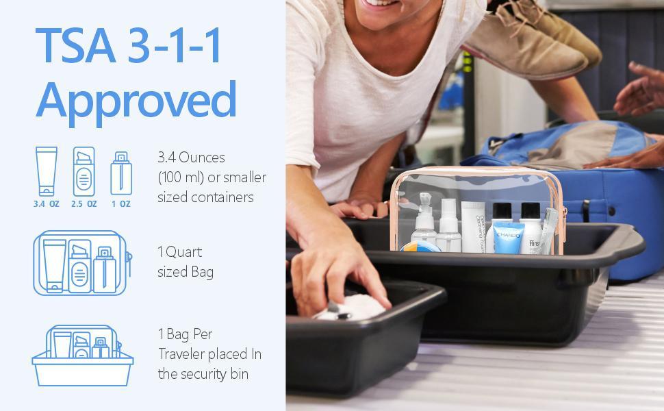 TSA Approved Toiletry Bag, Clear Makeup Bag, Quart Size Organizer, Travel Makeup Cosmetic Bag for Women, Carry on Airport Airline Compliant Pouch