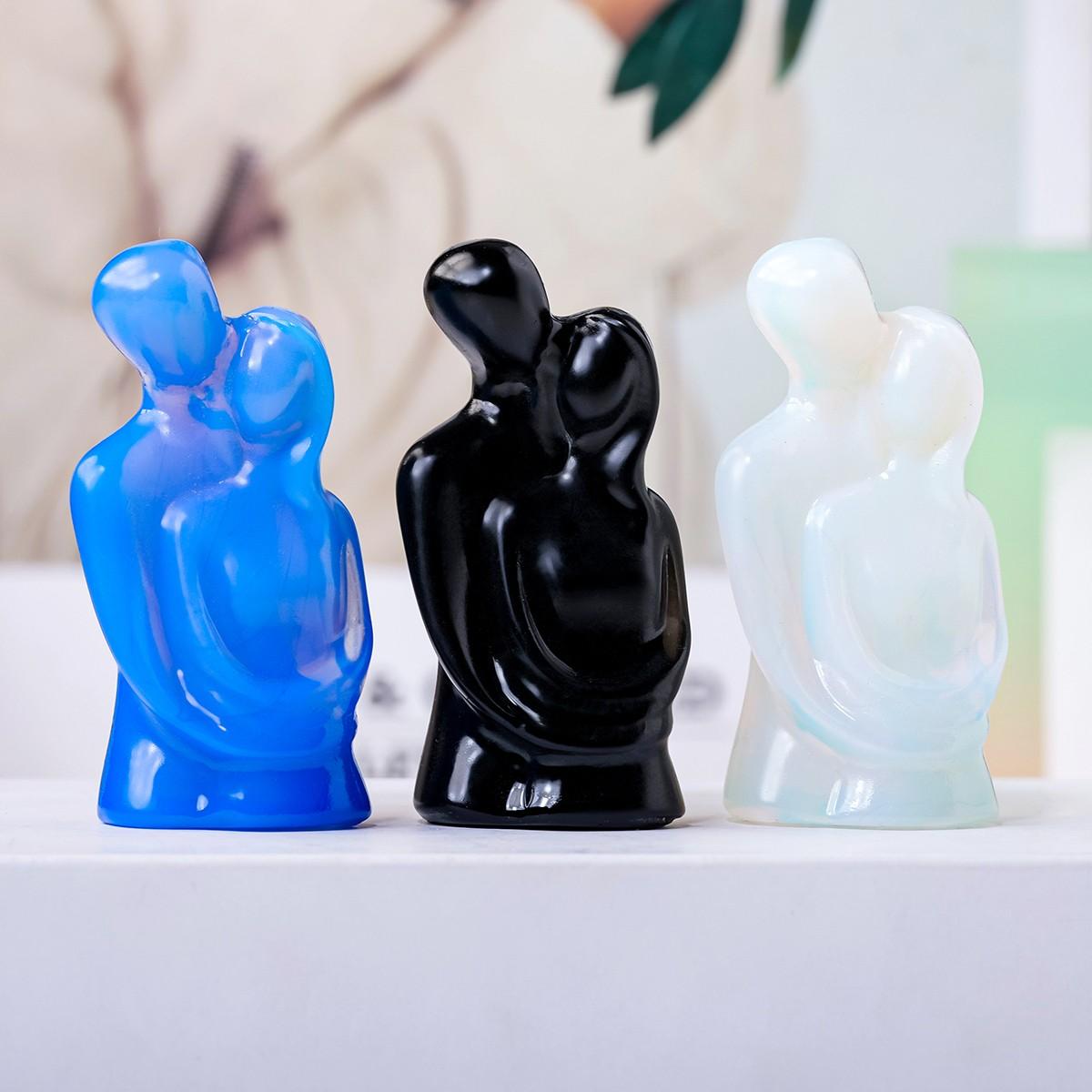 Natural Obsidian Carved Healing Crystal Stone, Valentine's Day Gift, Powerful Energy Couple Ornament, Enhances Emotional Connection