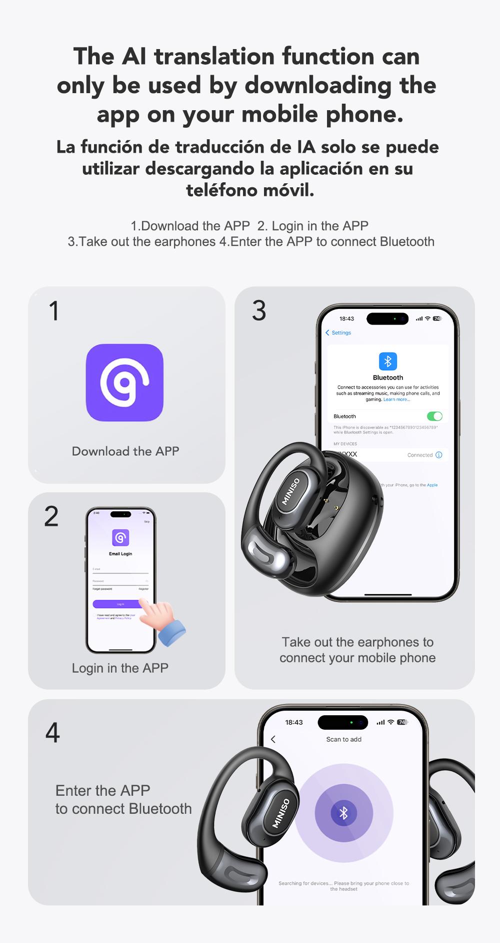 MINISO MS156 [Ultra] True Wireless Bluetooth Earphones Open-back 165 Languages AI Translation Smart Earphones with Microphone