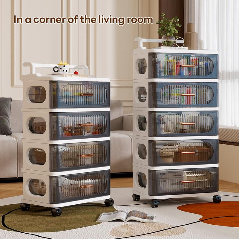 Transparent Drawer Storage Cabinet, 35cm*25cm/45cm*29cm, Multi-Layer Plastic Organizer, Mobile with Wheels, Space-Saving, Durable Design