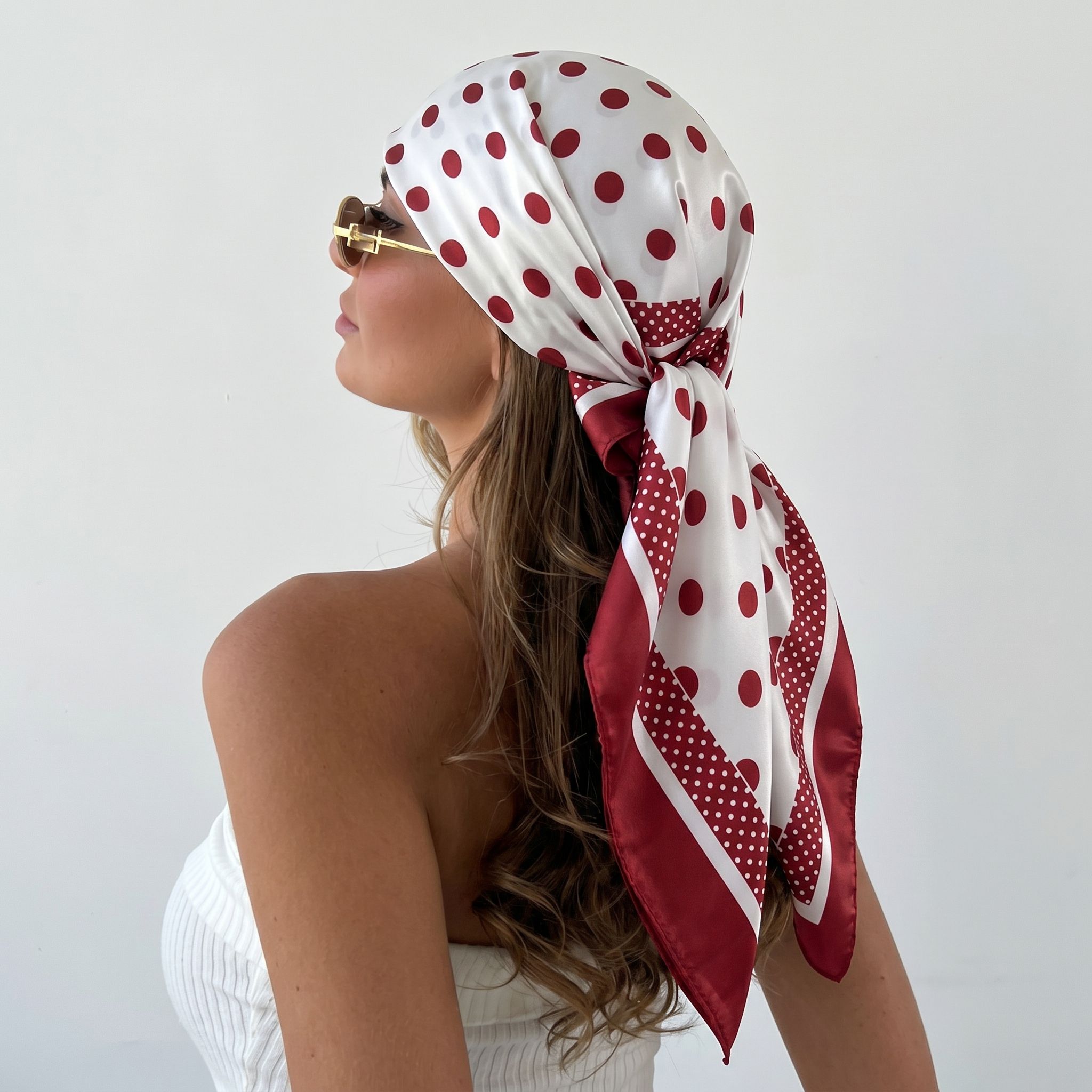 Women’s Polka Dot Print Satin Versatile Headscarf, Fitted Design for All Seasons, Ideal for Hair Wrapping & Styling