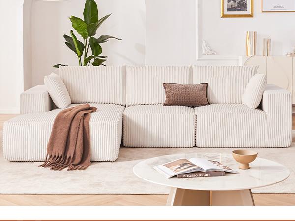 【2 Packages】108” Modular Sectional Sofa, Cloud Sectional Couch with Deep Seat, Modern Modular L-Shape Sofa Couch with Chaise,Upholstered Couches for Living Room Bedroom