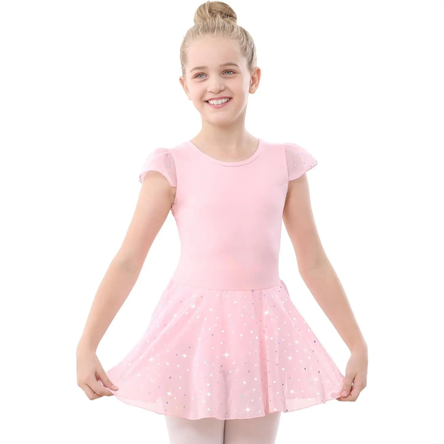 Girls Ballet Leotard with Skirt, Toddler Dance Dress, Ruffle Sleeve, Chiffon Skirt, Dance Costume for Performances, Birthday Party, Daily WearGift