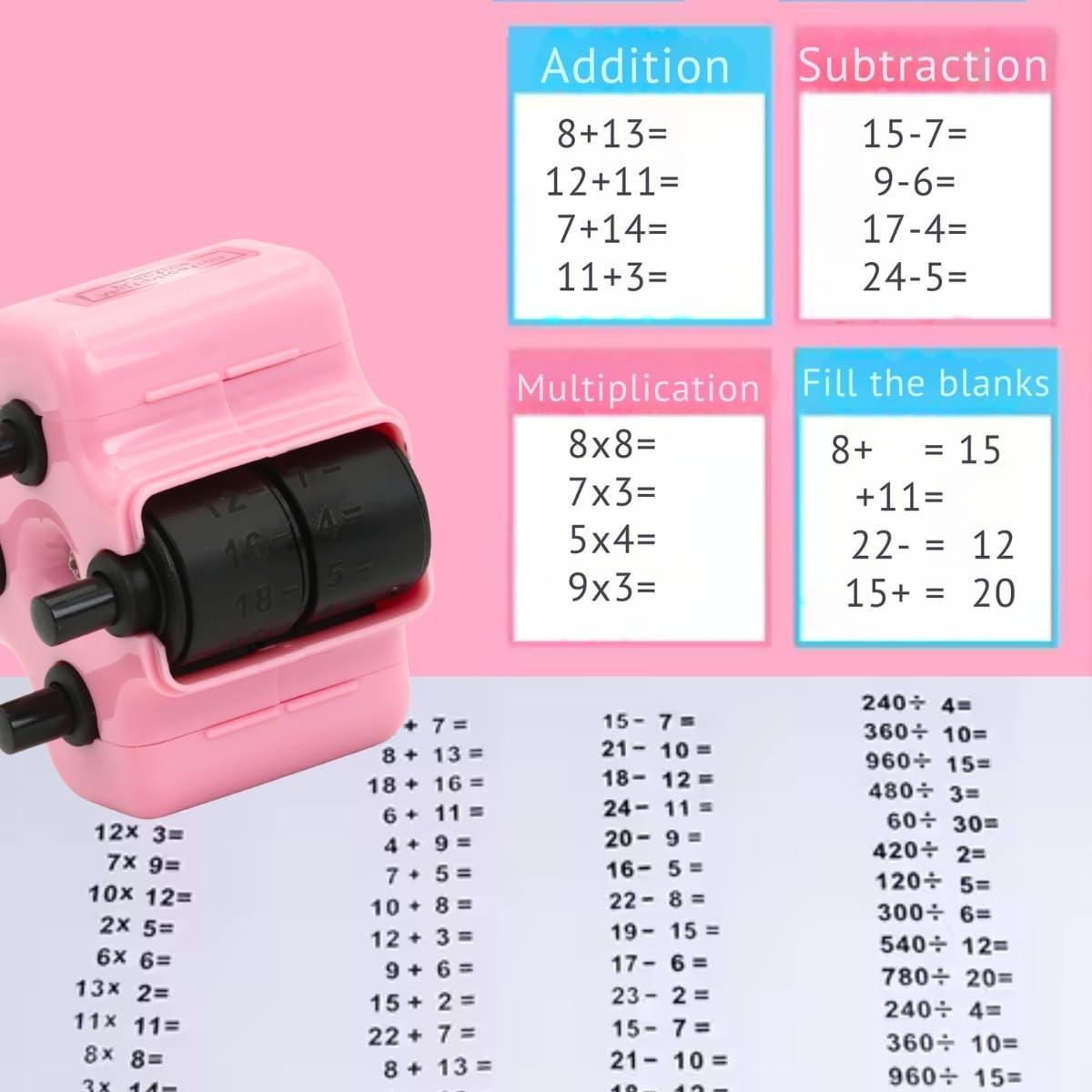 Math Teacher 4-In-1 Math Roller Stamp, Addition Subtraction Multiplication Fill-In Practice Tool, Suitable for Kids Classroom Home Use