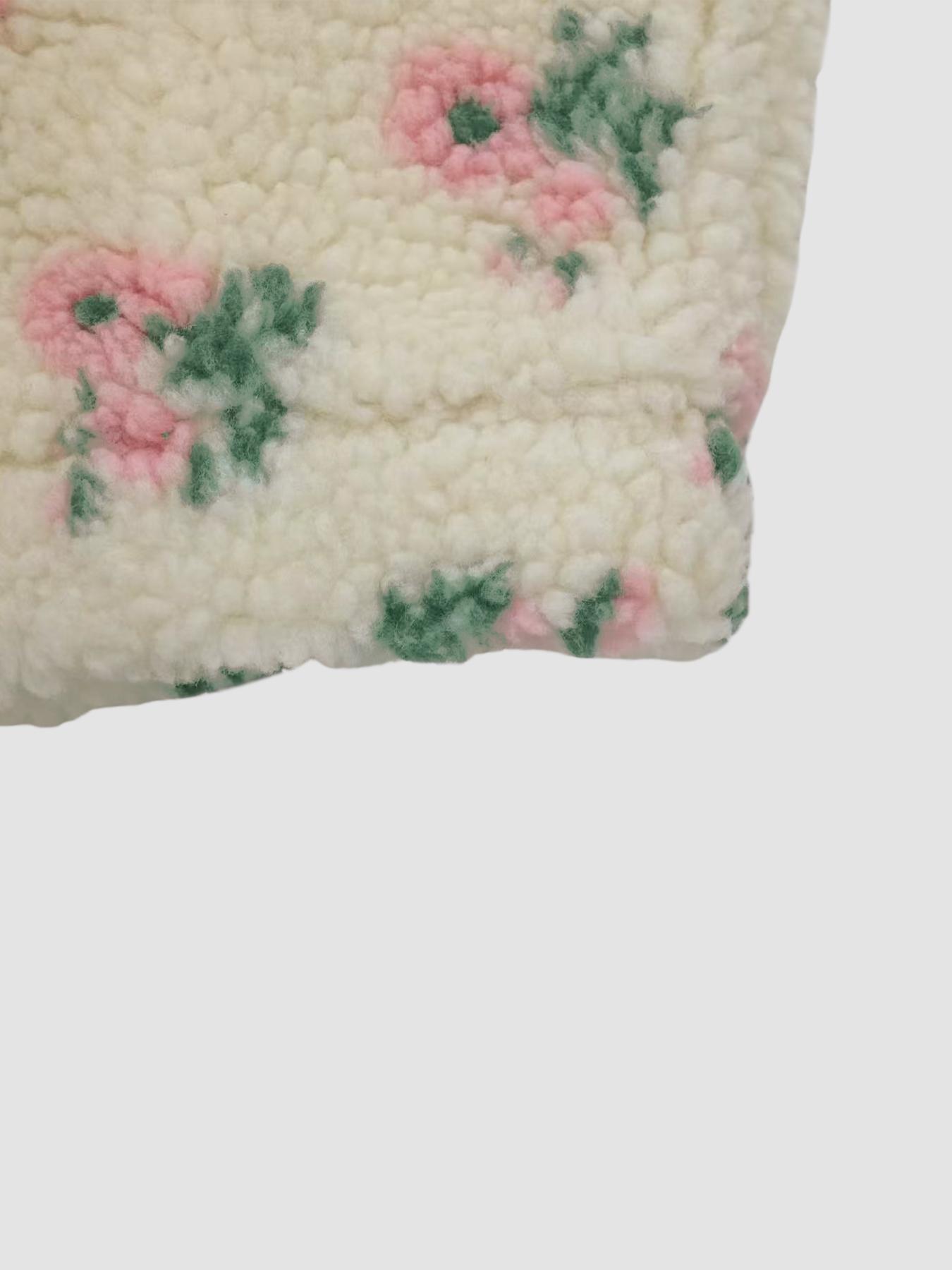 Women's Floral High Neck Zipper Fitted Jacket, Casual Fleece Lined Knit Coat, Long Sleeve Button Front Outerwear, Fall & Winter Fashion