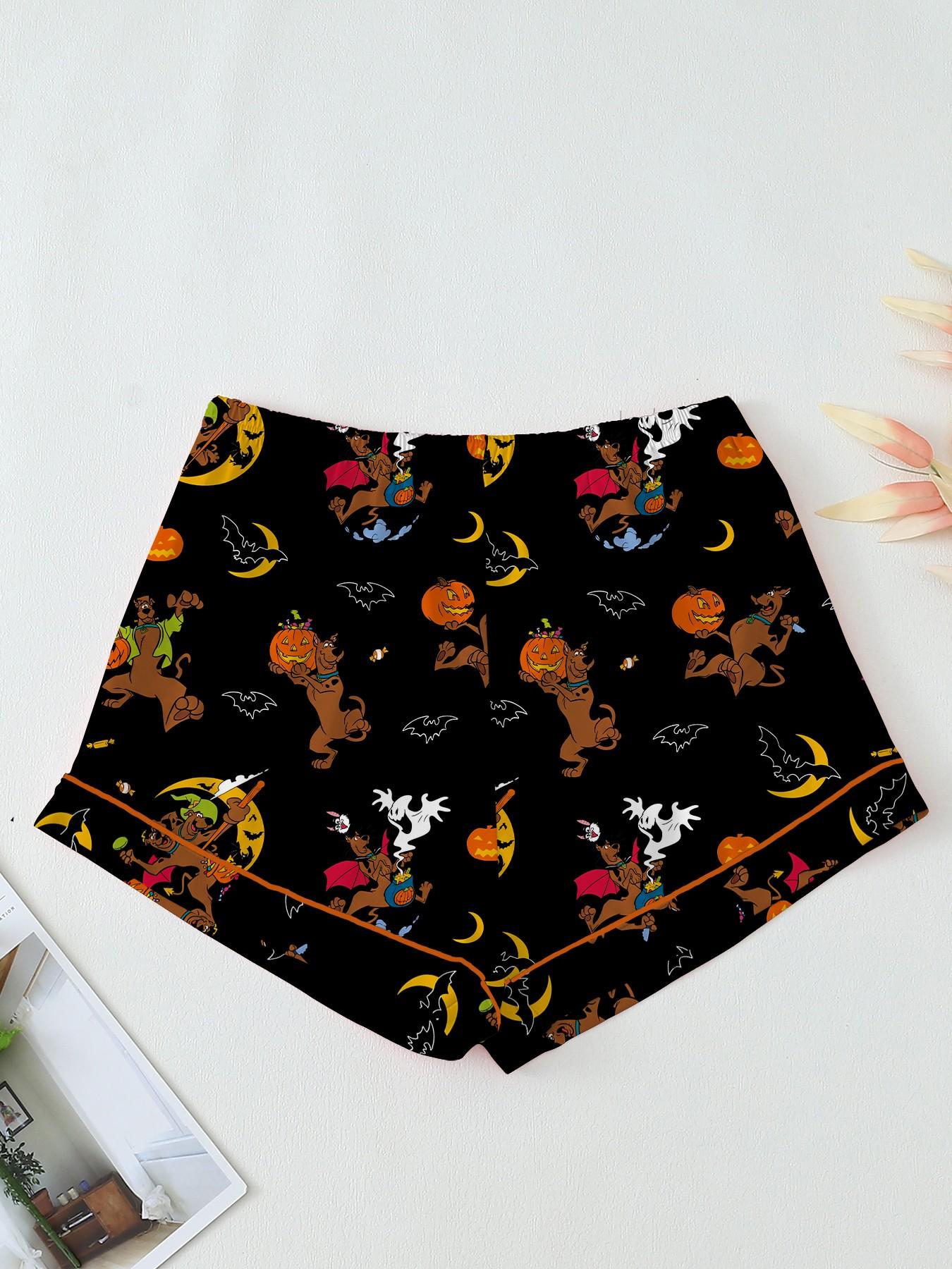 Halloween Dog Print Pajama Set for Teens, Soft Breathable Short Sleeve Top & Shorts, Casual Loose-Fitting Sleepwear, Fun Gift Idea