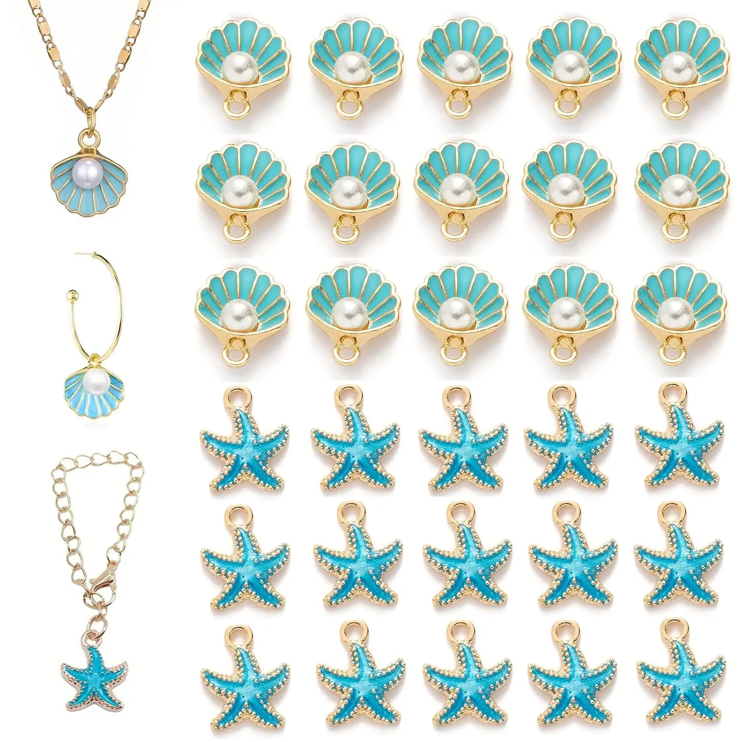 30Pcs Shell Starfish Charms for Jewelry Making