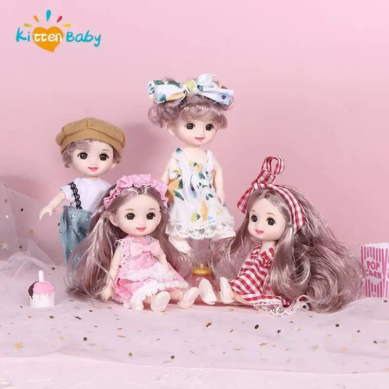 17cm Mini Doll 13 Movable Joint Doll With 3D Big Eyes DIY Toy Doll With Clothes Dress Up 1/12 Fashion Doll Children Girls Gift