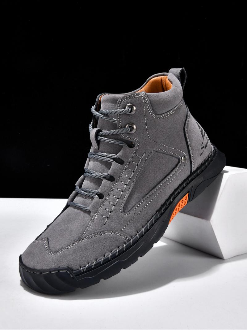 Men's Fashionable Patchwork Design Lace Up Ankle Boots, Casual Comfortable Breathable Non-slip Boots for Outdoor Activities, Durable PU Leather Shoes for Fall & Winter Men's Fashionable Patchwork Design Lace Up Ankle Boots, Casual Comfortable Breathable Non-slip Boots for Outdoor Activities, Durable PU Leather Shoes for Fall & Winter