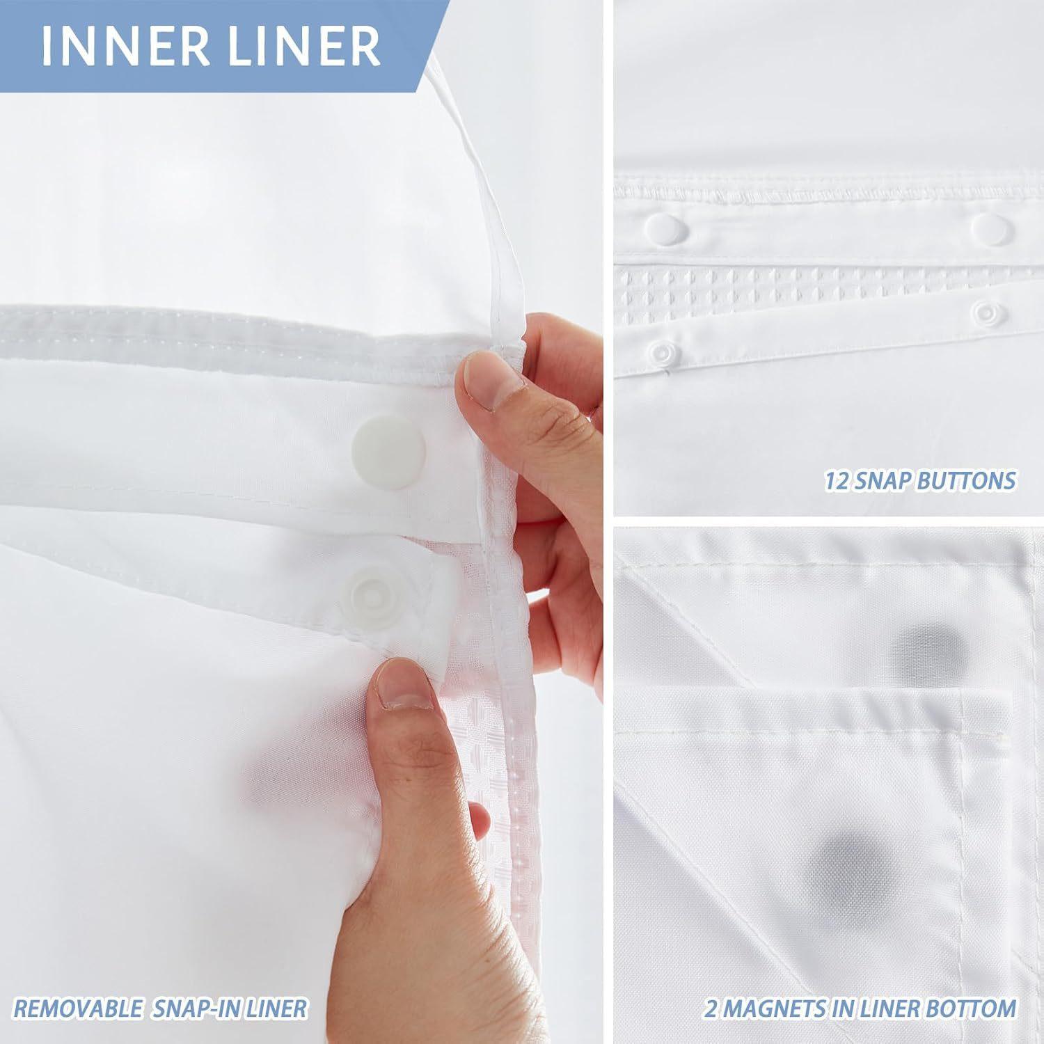 Double Layer Large Ring Waffle Bath Curtain, Waterproof Anti-Mold Shower Divider, Dry Wet Separation, Bathroom Privacy Screen