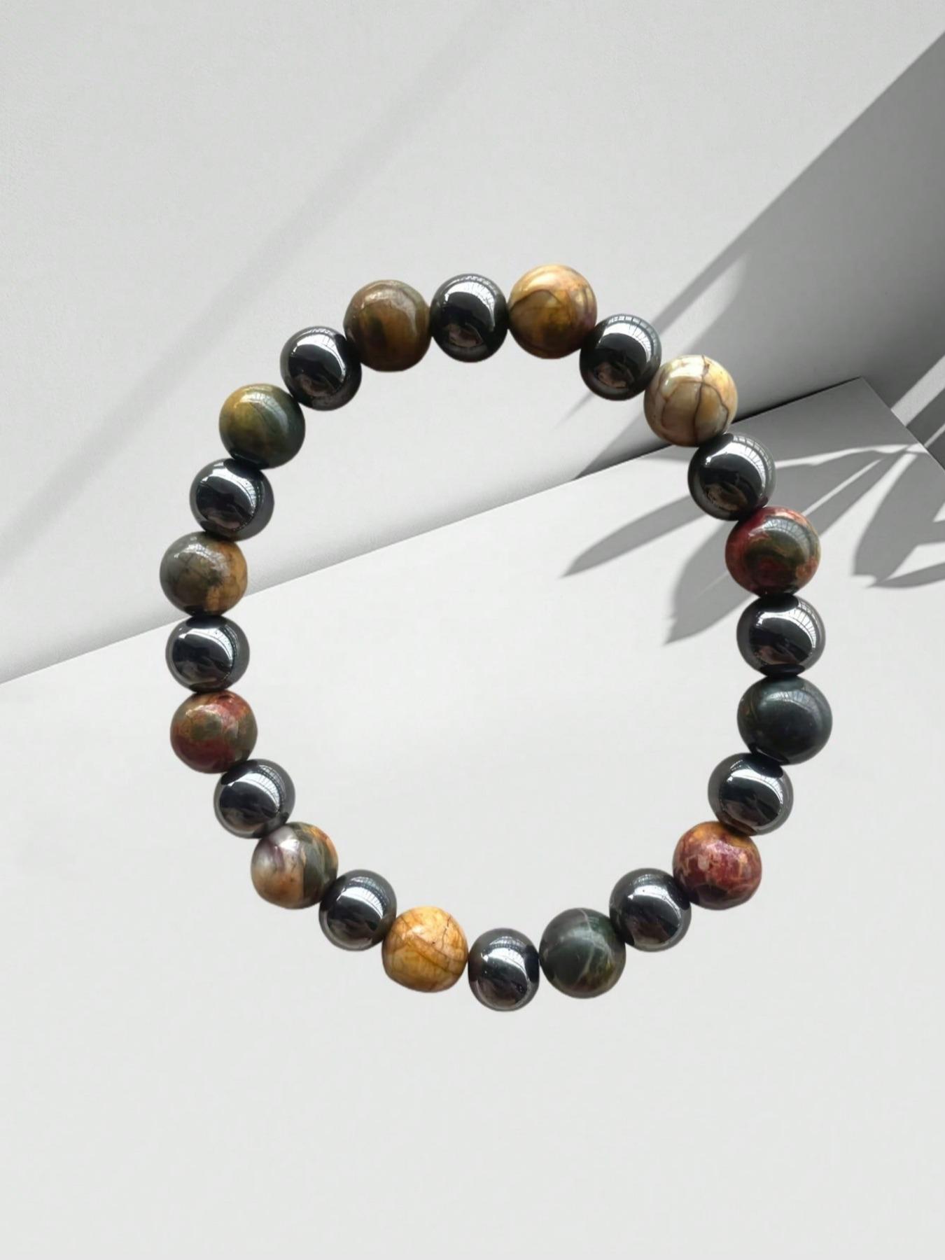 Anxiety Relief Bracelet Stress Reduction Fatigue Natural African Bloodstone Turquoise Beaded Bracelet for Men and Women Daily Wear High Quality Bracelet