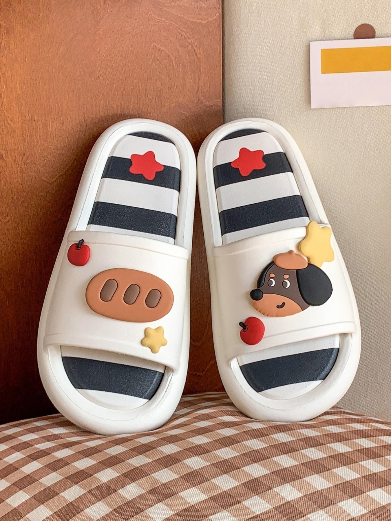 Cute Cartoon Dog Eva Slippers, Colorblock Striped Design, Comfortable Indoor Footwear, Perfect Gift, Multiple Colors Available