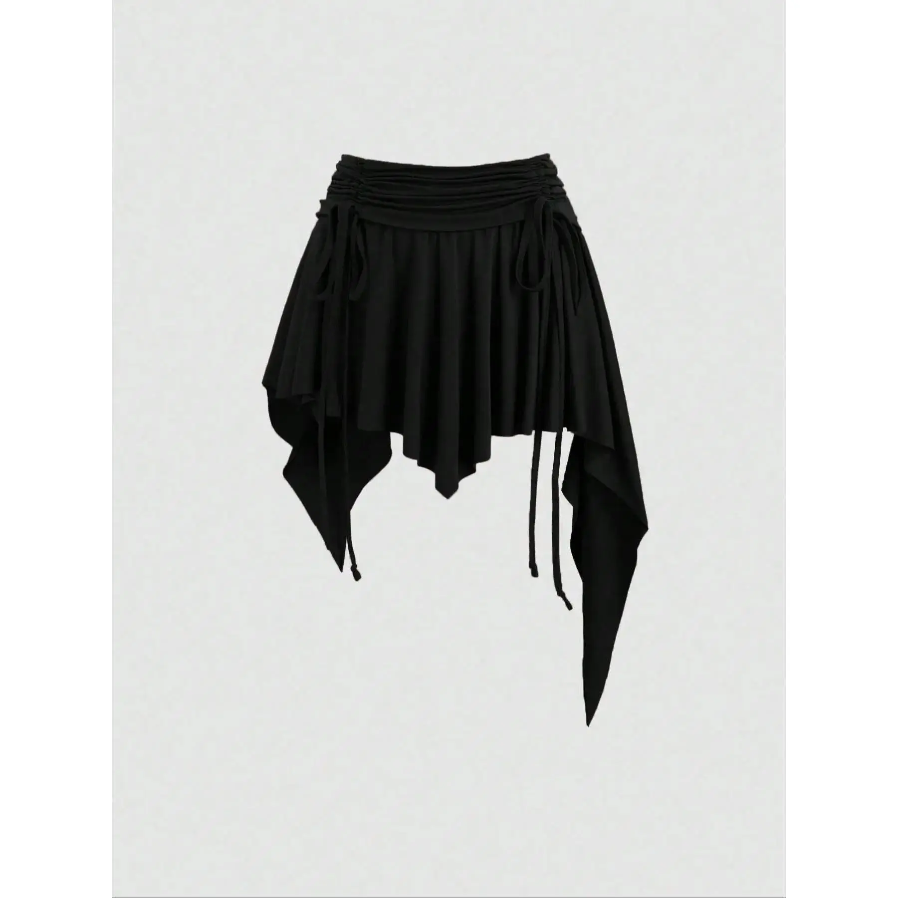 New Drawstring Waist Asymmetrical Ruffle Hem Mini Skirt Short Bottom Womenswear Casual Ruffled