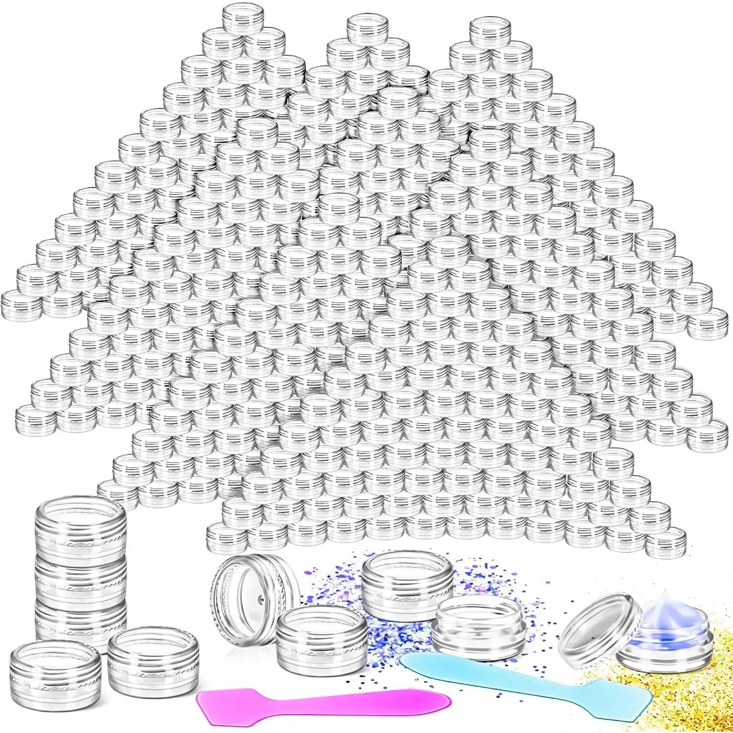 200 Pack 3g Plastic Jars with Lids, 3ml Round Clear Cosmetic Containers Makeup Jars, 3gram Travel Size Container Jar with Spatulas for Makeup Lotion Cream Sample Ointment Salve Balm Powder