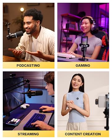XLR/USB Gaming Microphone for PC, Dynamic Computer Mic for Streaming Podcasting, Noise Reduction, Mute, Volume Control, RGB Boom Mic for Vocal Recording,Voice-Over, PD100XS Black