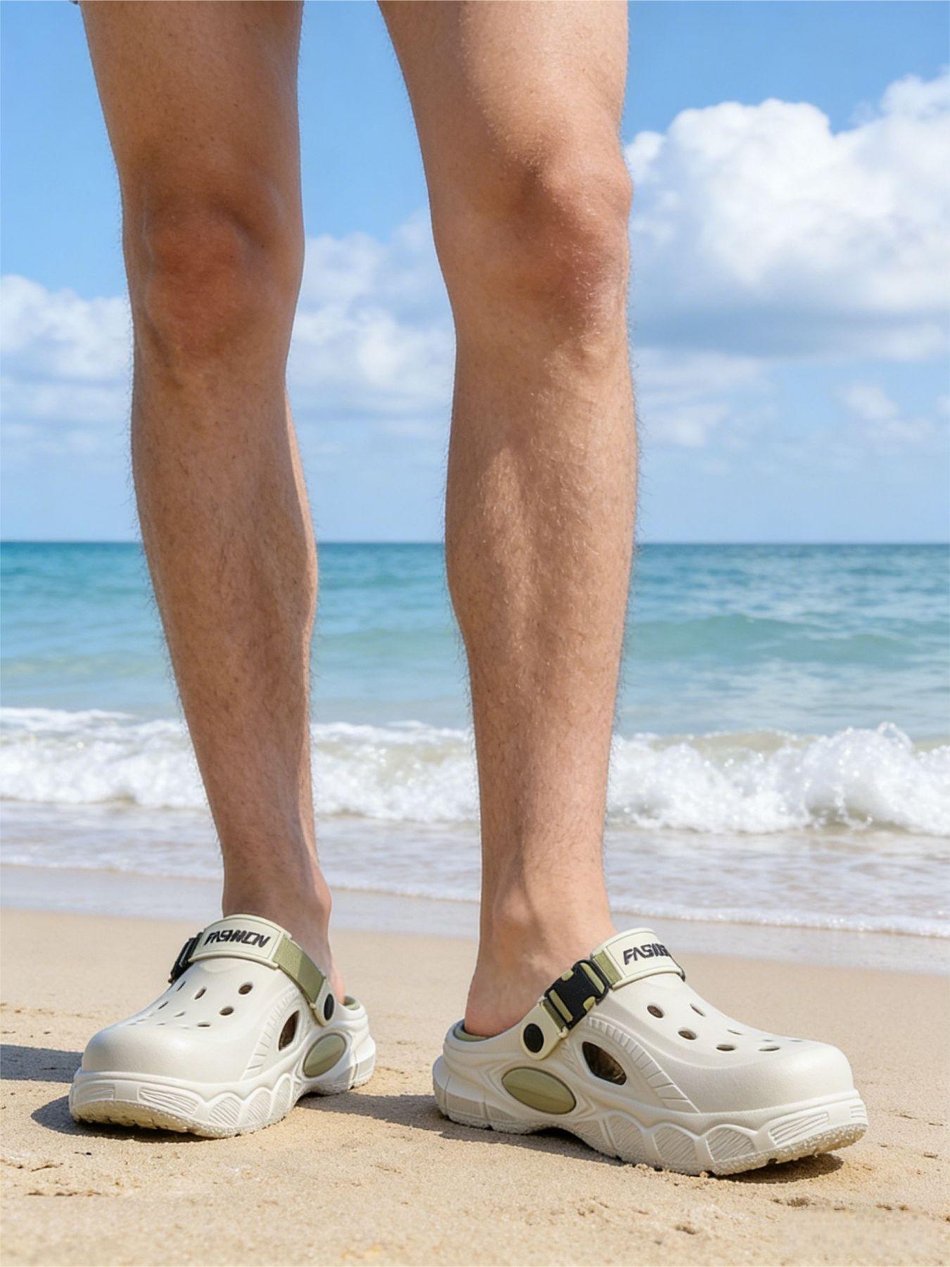 Trendy men's two-tone hole shoes with non-slip soles, quick-drying beach hole shoes, essential for summer seaside vacations and water activities