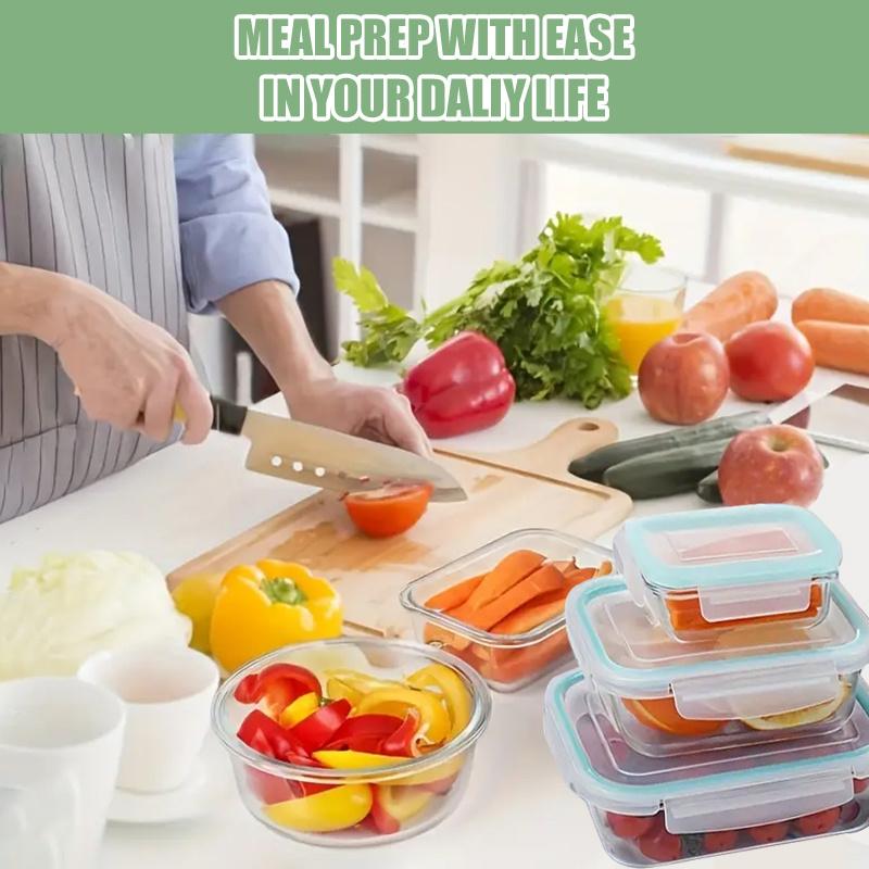 8-piece vacuum-sealed glass food storage container set, leak-proof, portable glass tableware, food delivery box, suitable for microwave, oven, refrigerator, dishwasher, ideal for kitchen, restaurant, and delivery use