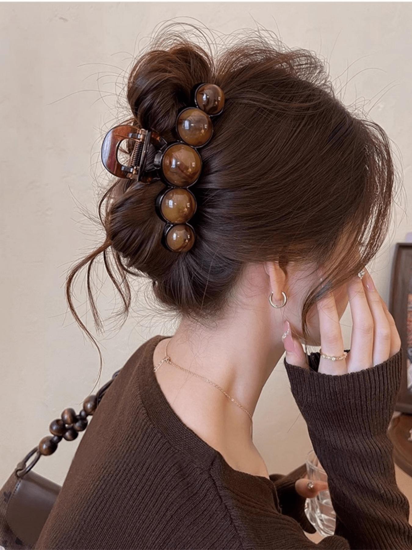 1pc Fashion Pearl Large Simple Elegant Acrylic Hair Claw Hairpin, Suitable For Party, Commute, Outfit Matching, Hair Accessories, Claw Clips